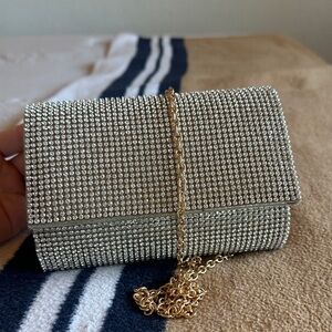 Kelly & Katie Silver Rhinestone Clutch with Gold Chain